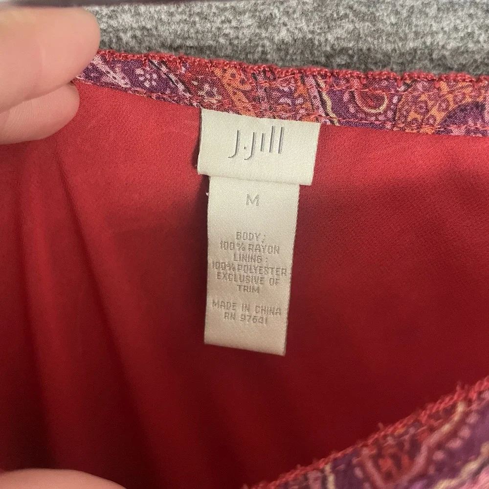 J Jill Maxi Shirt Womens Size M Red Paisley Sun Flow‎